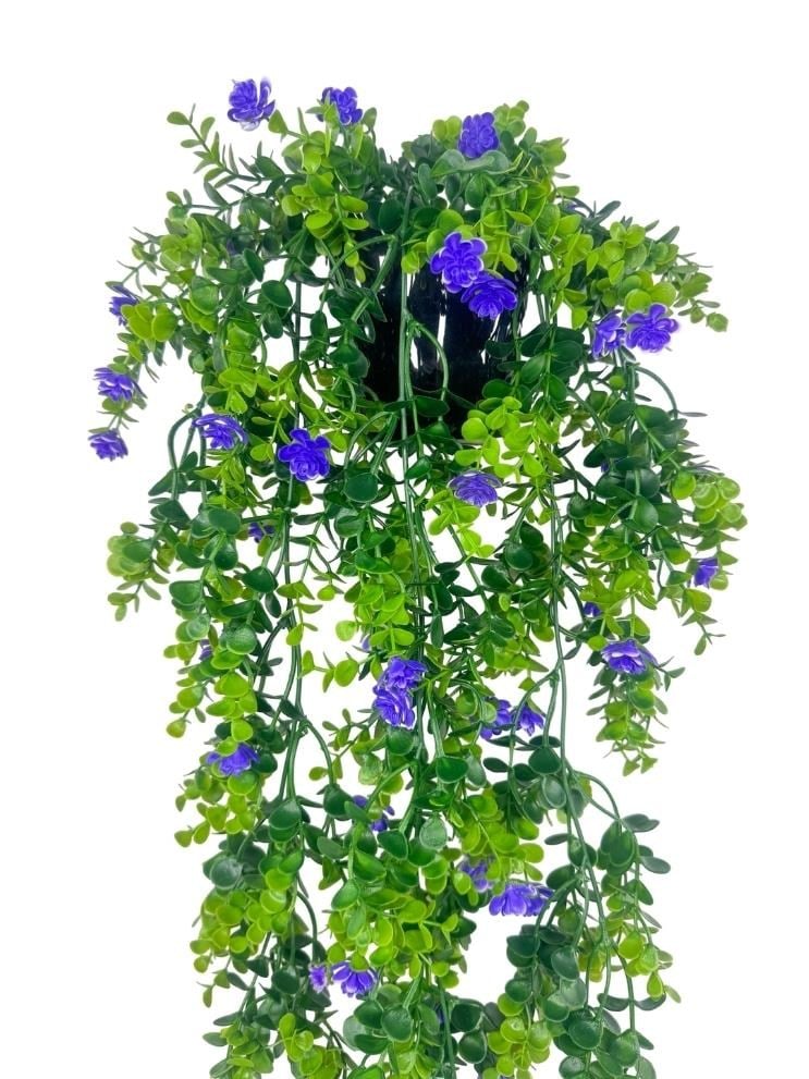Yapay Çiçek Saksıda Sarkan Mor Mineli Şimşir Okaliptus Yapay Sarmaşık 60cm