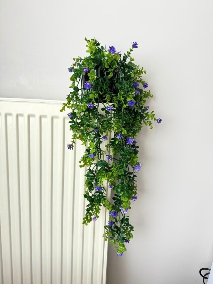 Yapay Çiçek Saksıda Sarkan Mor Mineli Şimşir Okaliptus Yapay Sarmaşık 60cm