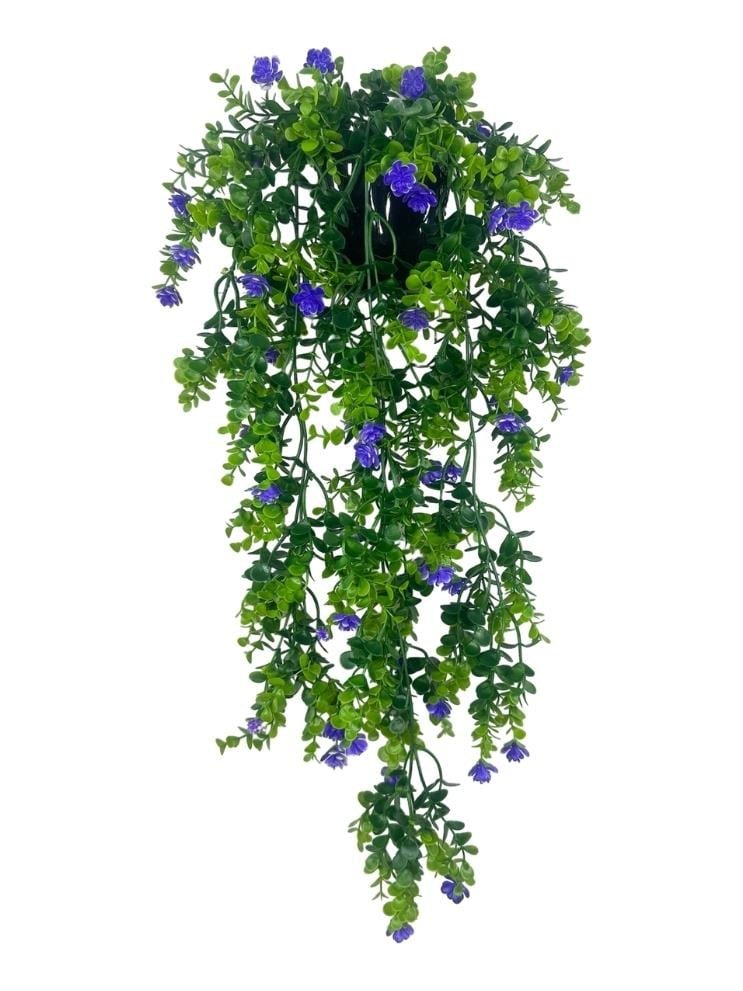 Yapay Çiçek Saksıda Sarkan Mor Mineli Şimşir Okaliptus Yapay Sarmaşık 60cm