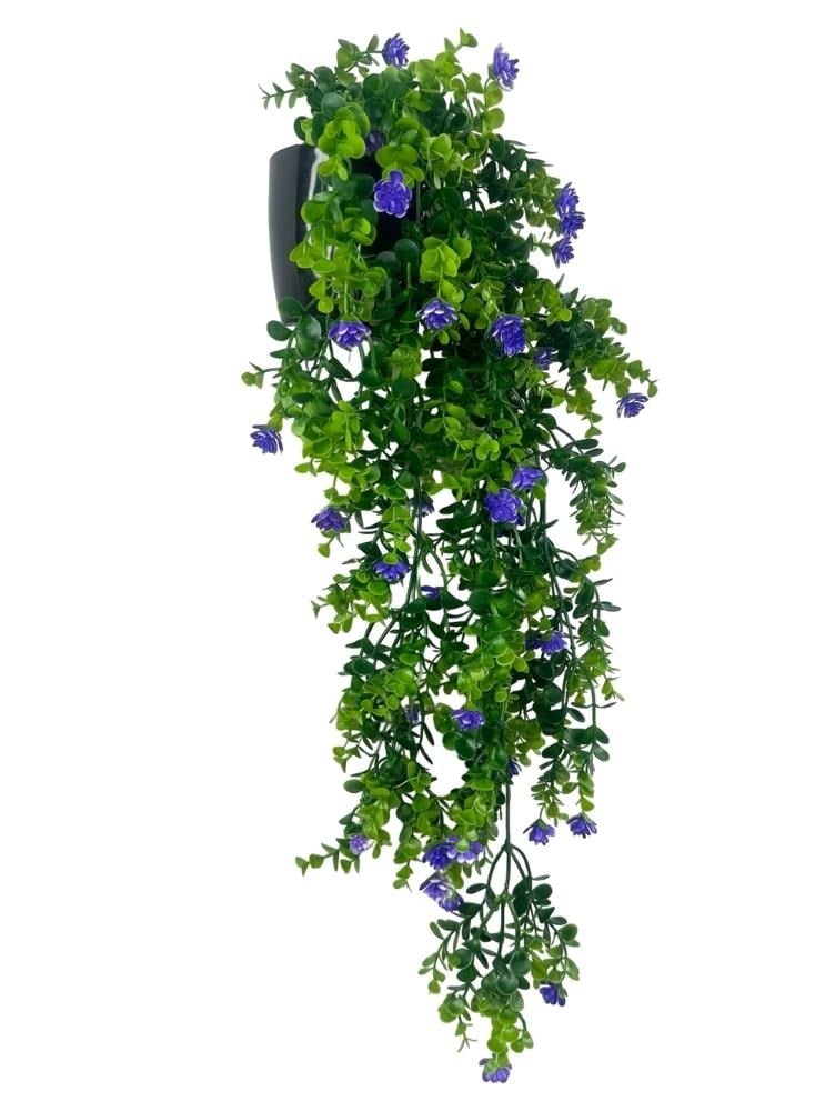 Yapay Çiçek Saksıda Sarkan Mor Mineli Şimşir Okaliptus Yapay Sarmaşık 60cm