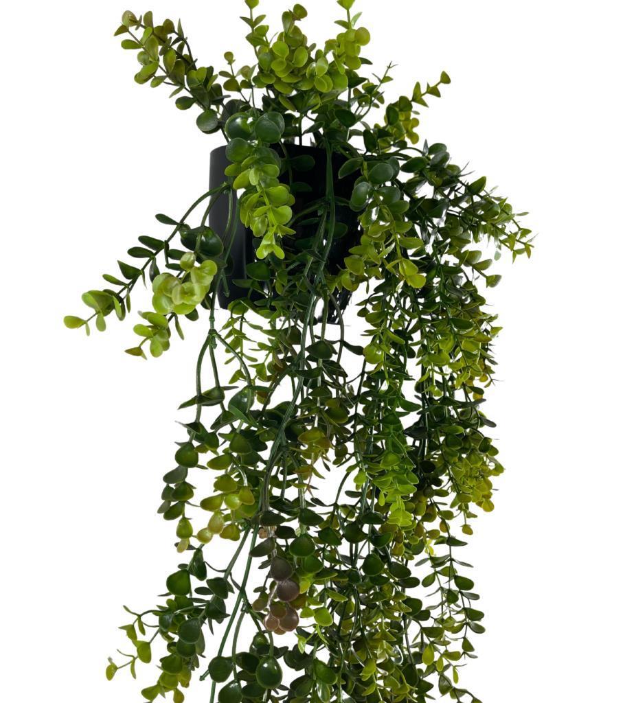 Yapay Çiçek Saksıda Sarkan Şimşir Kahverengi Yeşil Okaliptus Yapay Sarmaşık 60cm