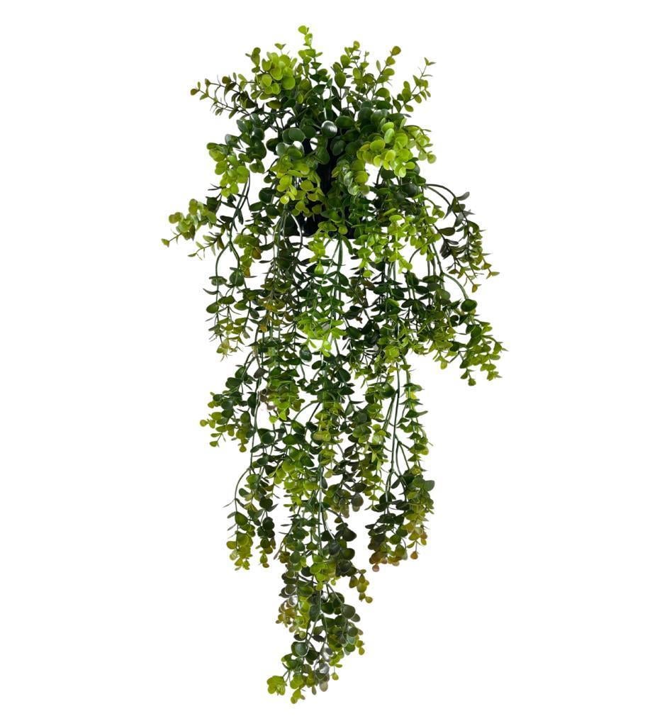 Yapay Çiçek Saksıda Sarkan Şimşir Kahverengi Yeşil Okaliptus Yapay Sarmaşık 60cm