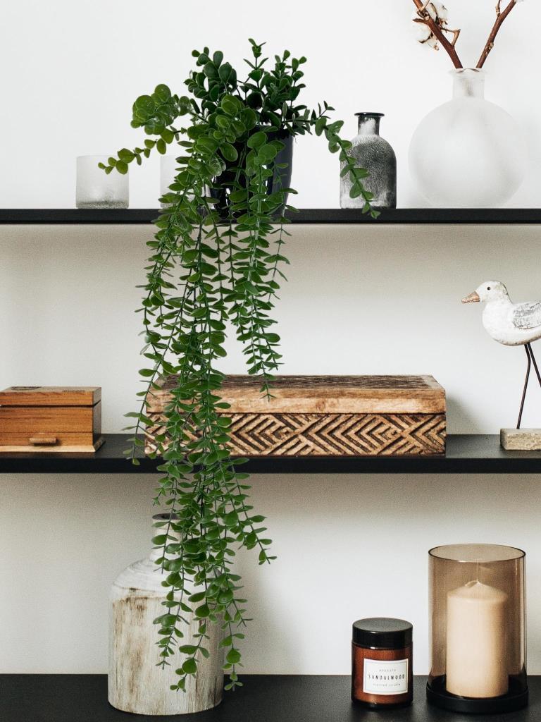 Yapay Çiçek Saksıda Sarkan Şimşir Okaliptus Yapay Sarmaşık Pastel  75cm