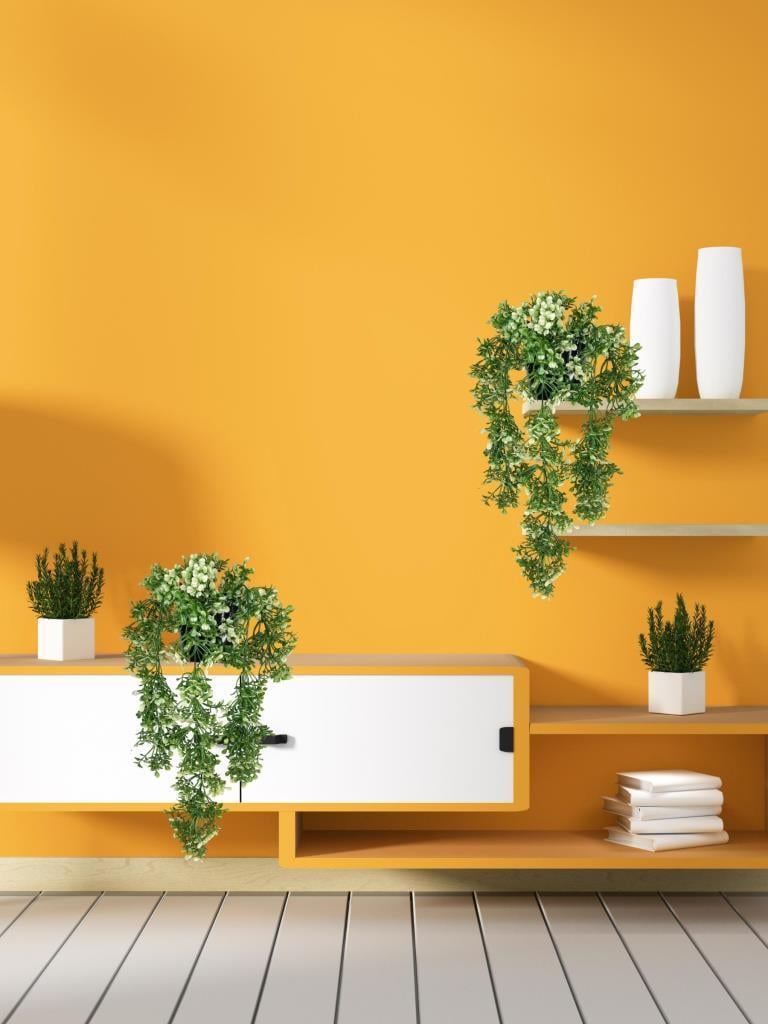 Yapay Çiçek Saksıda Sarkan Yeşilbeyaz Fare Kulağı Şimşir Yapay Sarmaşık Pastel 50cm