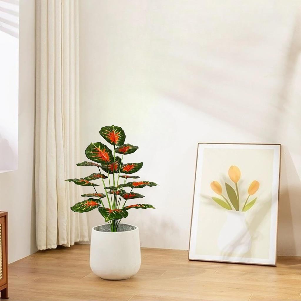 Yapay Çiçek Saksıda Tropik Kızıl Caladium 18 Dal 70 cm Salon Çiçeği Yapay Bitki