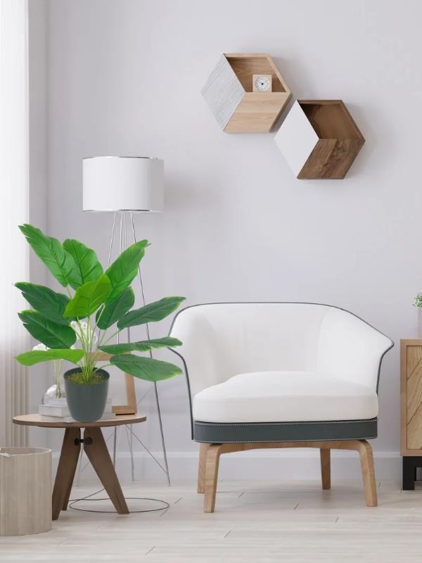 Yapay Çiçek Saksıda Yeşil Muz Yapraklı 12Dal 45cm Salon Çiçeği Yapay Bitki