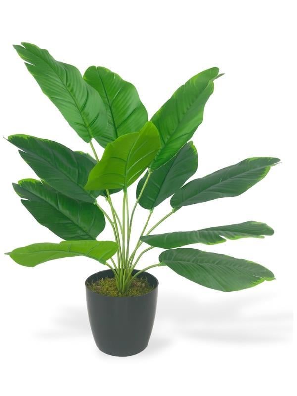 Yapay Çiçek Saksıda Yeşil Muz Yapraklı 12Dal 45cm Salon Çiçeği Yapay Bitki