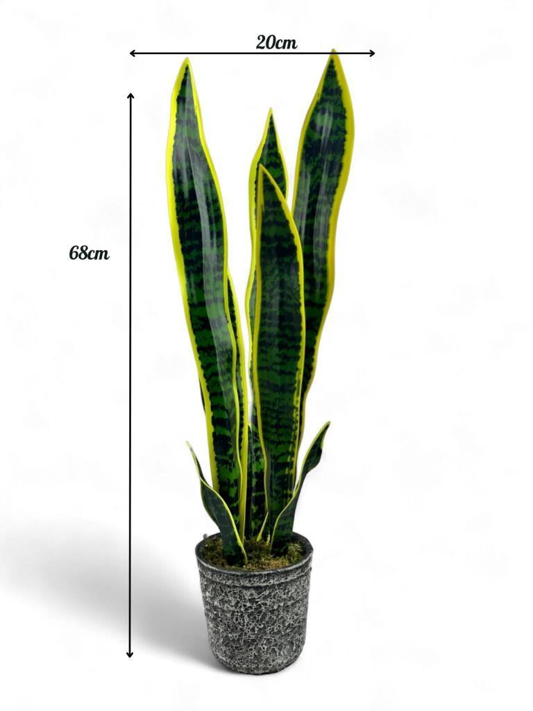 Yapay Çiçek Saksılı Yeşil Kılıç Çiçeği 68cm Salon Çiçeği Gri Seramik Saksılı Yapay Bitki