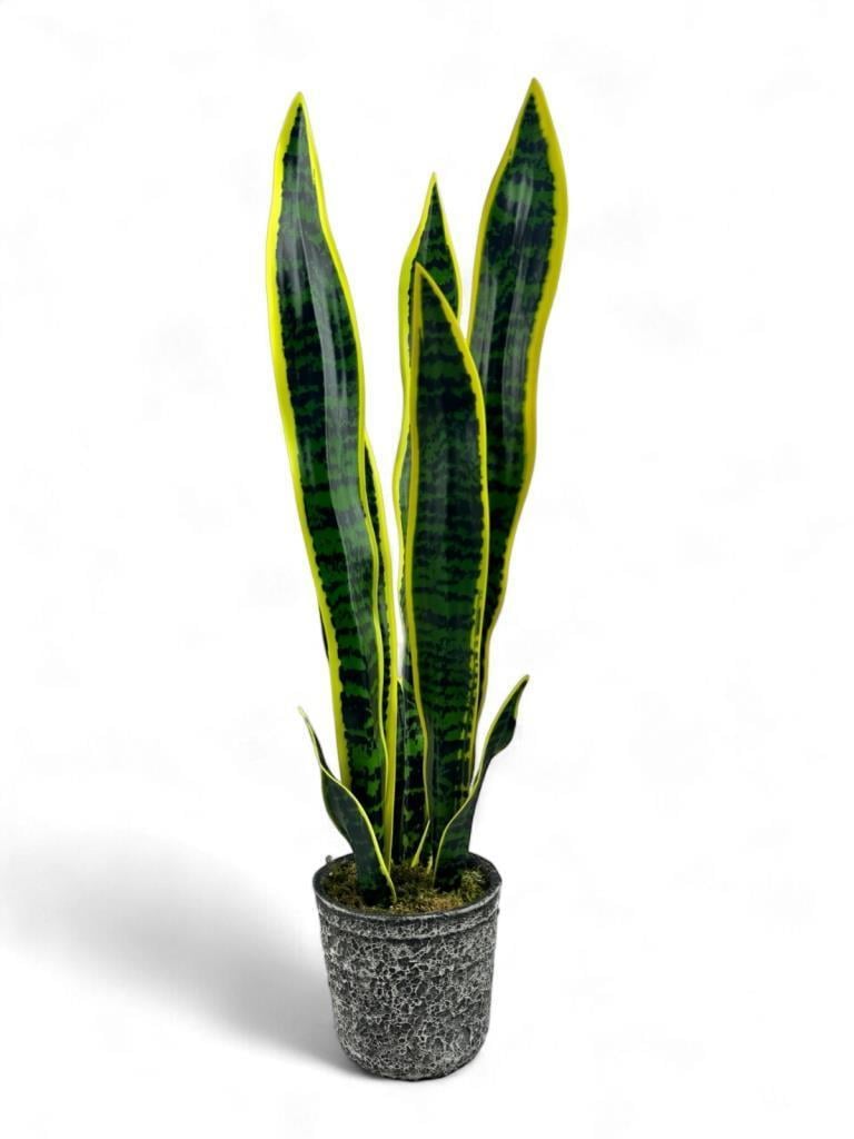 Yapay Çiçek Saksılı Yeşil Kılıç Çiçeği 68cm Salon Çiçeği Gri Seramik Saksılı Yapay Bitki