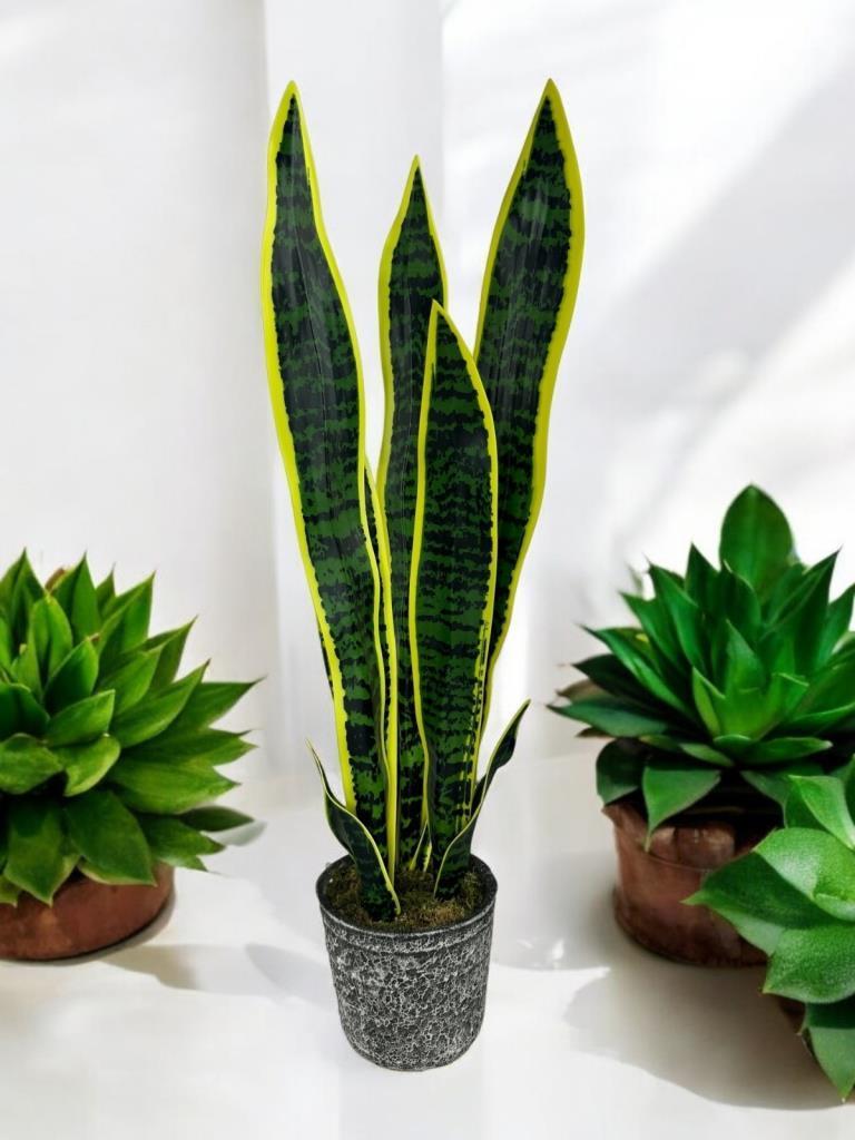 Yapay Çiçek Saksılı Yeşil Kılıç Çiçeği 68cm Salon Çiçeği Gri Seramik Saksılı Yapay Bitki