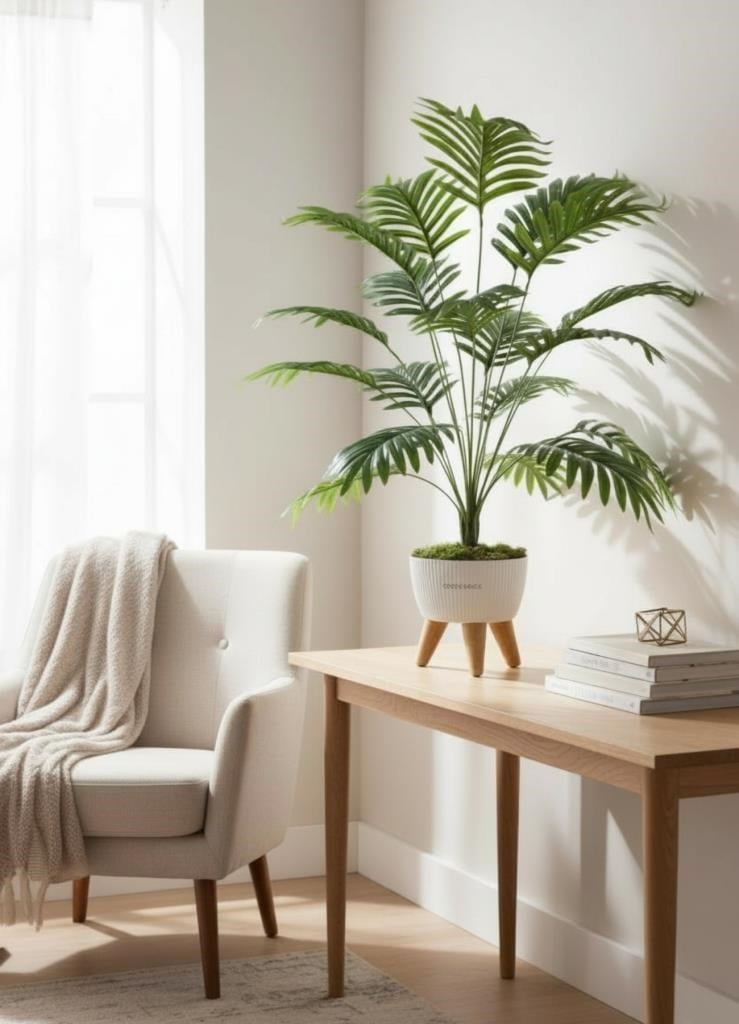 Yapay Çiçek Salon Bitkisi Areka 80cm 18 Yaprak Beyaz Zigon Saksıda