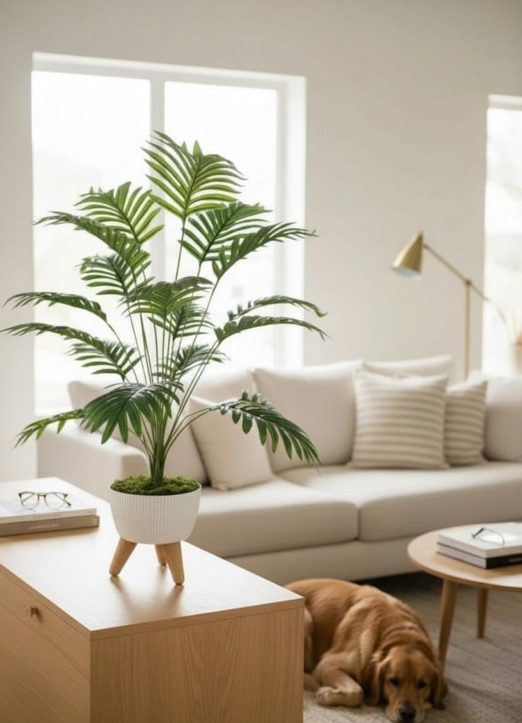 Yapay Çiçek Salon Bitkisi Areka 80cm 18 Yaprak Beyaz Zigon Saksıda