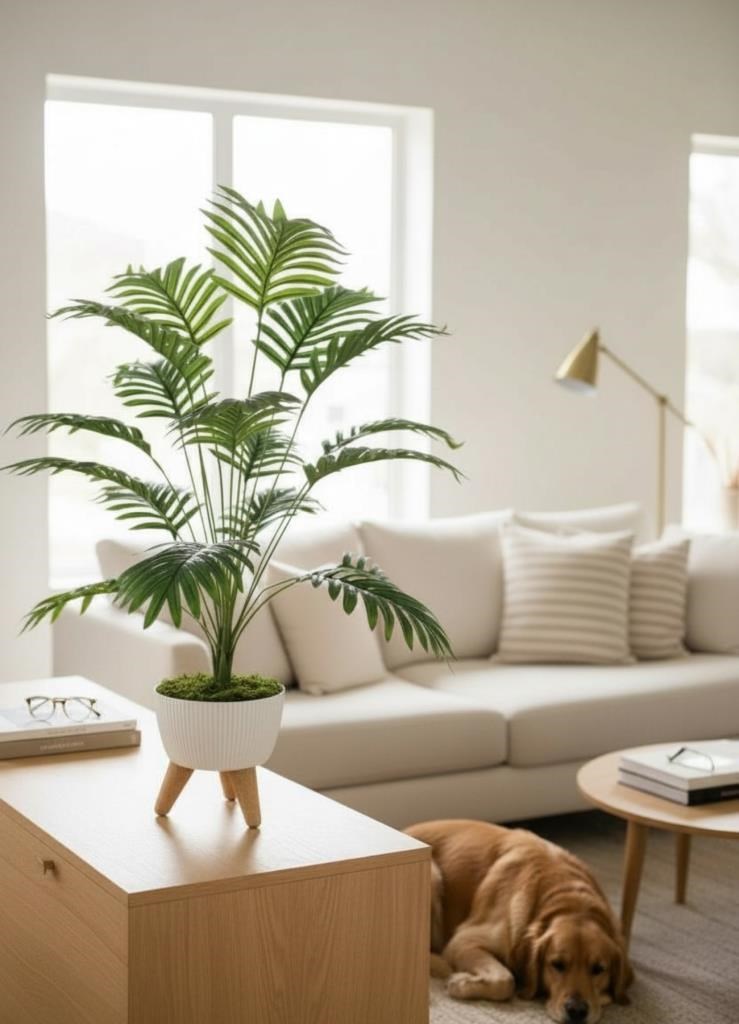 Yapay Çiçek Salon Bitkisi Areka 80cm 18 Yaprak Beyaz Zigon Saksıda