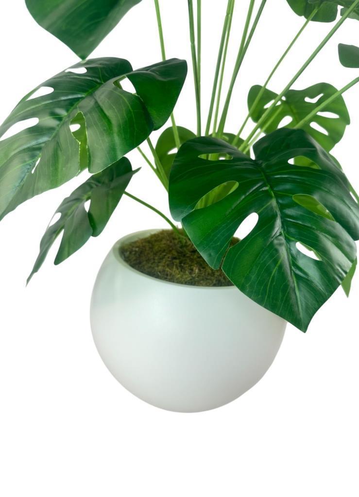 Yapay Çiçek Salon Bitkisi Monstera 70cm 18 Yaprak Beyaz Küre Saksıda
