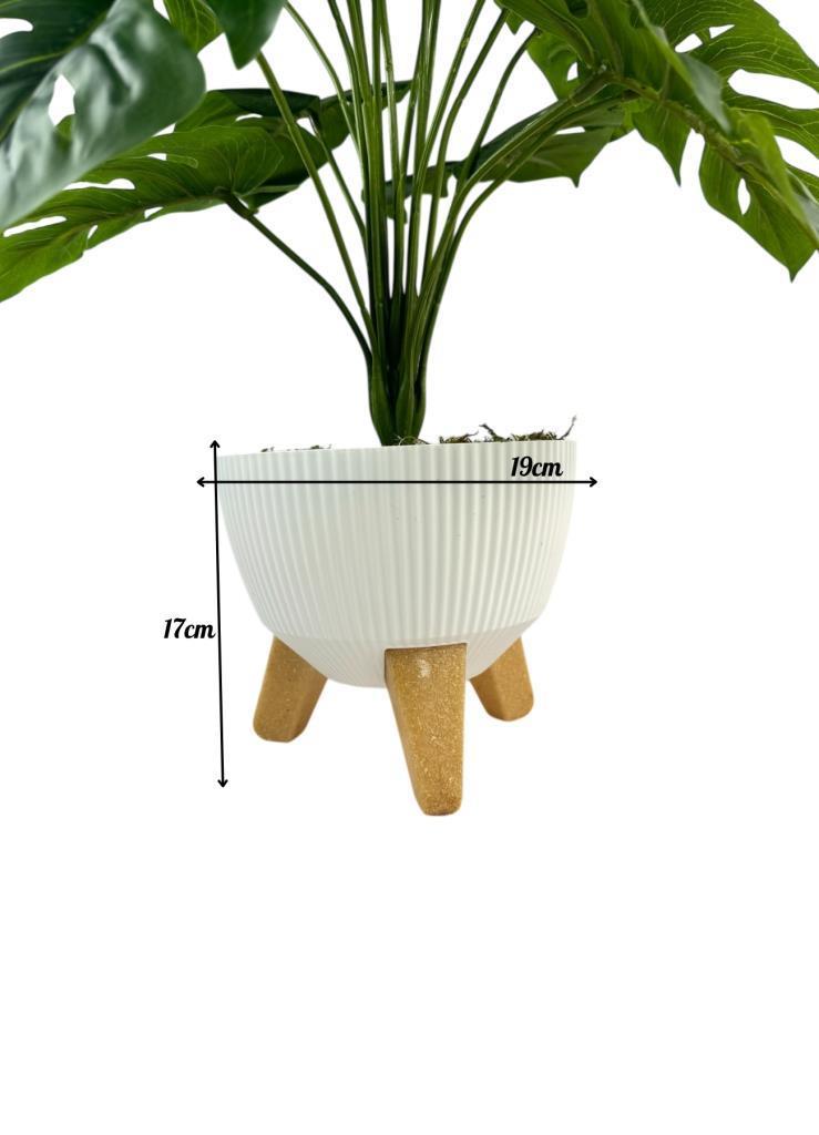 Yapay Çiçek Salon Bitkisi Monstera 70cm 18 Yaprak Beyaz Zigon Saksıda