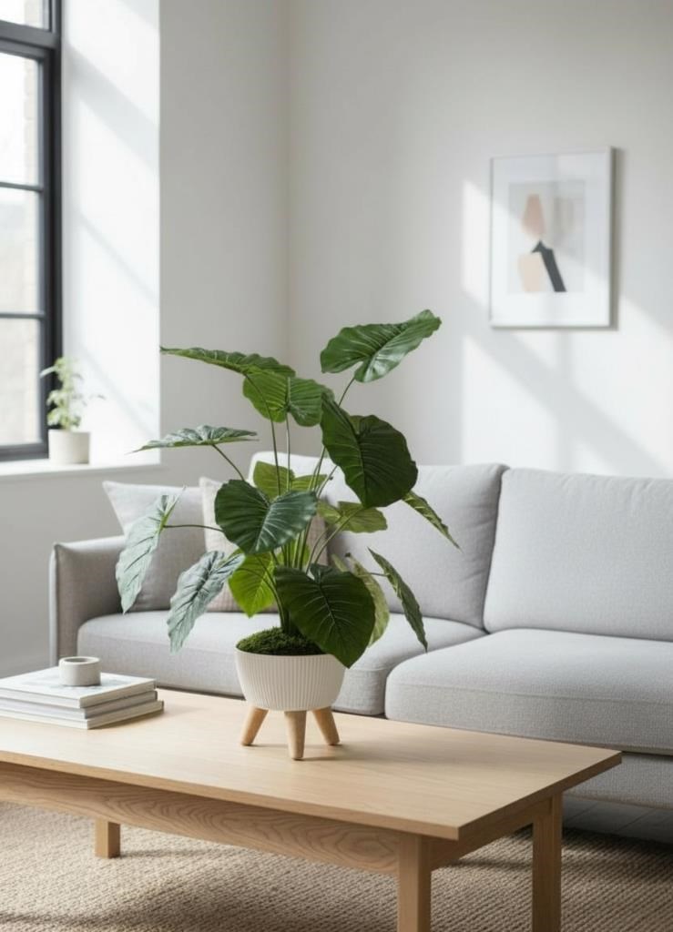 Yapay Çiçek Salon Bitkisi Pothos 70cm 18 Yaprak Beyaz Zigon Saksıda
