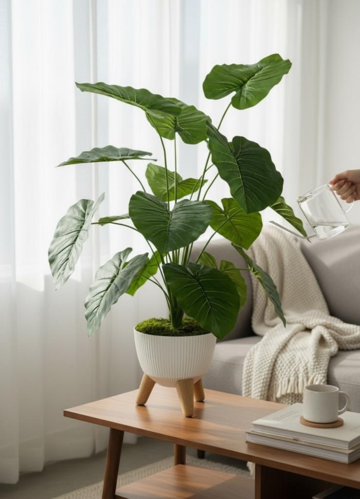 Yapay Çiçek Salon Bitkisi Pothos 70cm 18 Yaprak Beyaz Zigon Saksıda