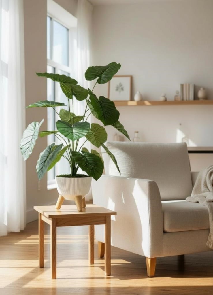 Yapay Çiçek Salon Bitkisi Pothos 70cm 18 Yaprak Beyaz Zigon Saksıda