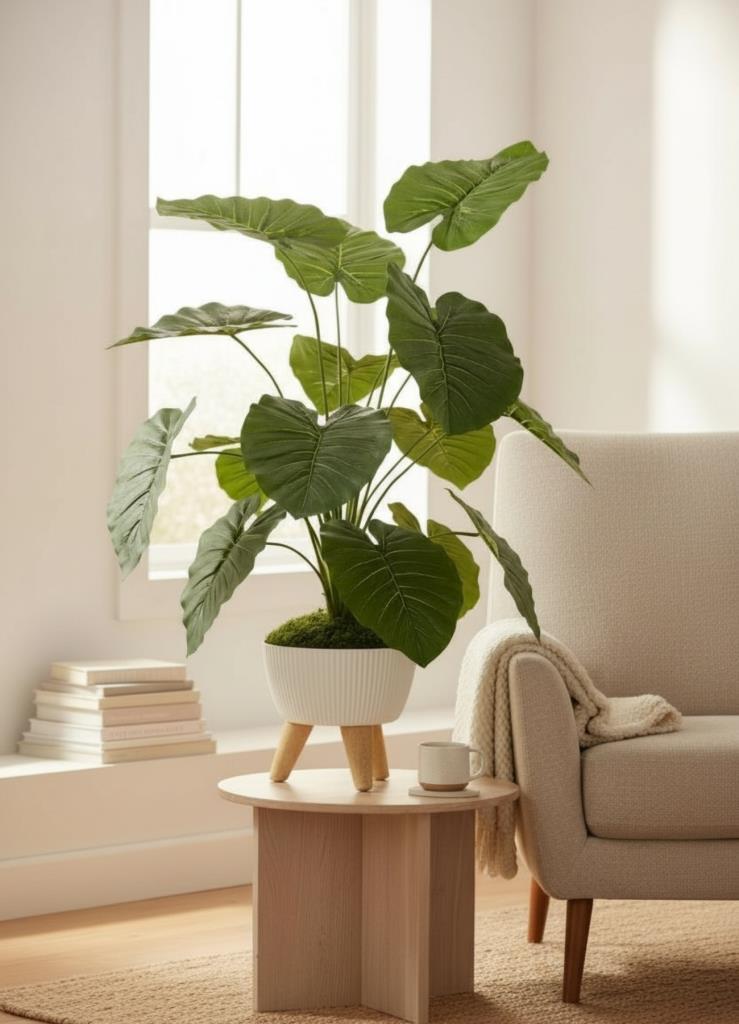 Yapay Çiçek Salon Bitkisi Pothos 70cm 18 Yaprak Beyaz Zigon Saksıda