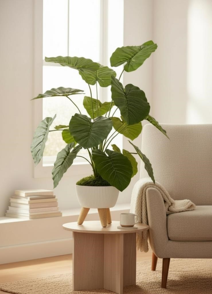 Yapay Çiçek Salon Bitkisi Pothos 70cm 18 Yaprak Beyaz Zigon Saksıda
