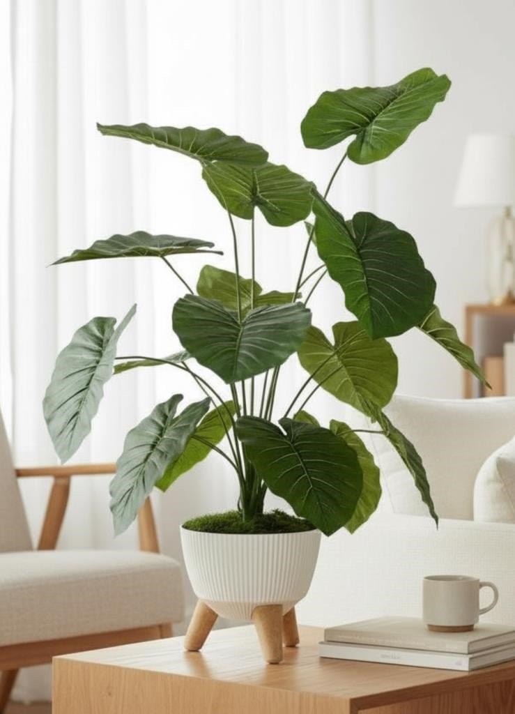 Yapay Çiçek Salon Bitkisi Pothos 70cm 18 Yaprak Beyaz Zigon Saksıda