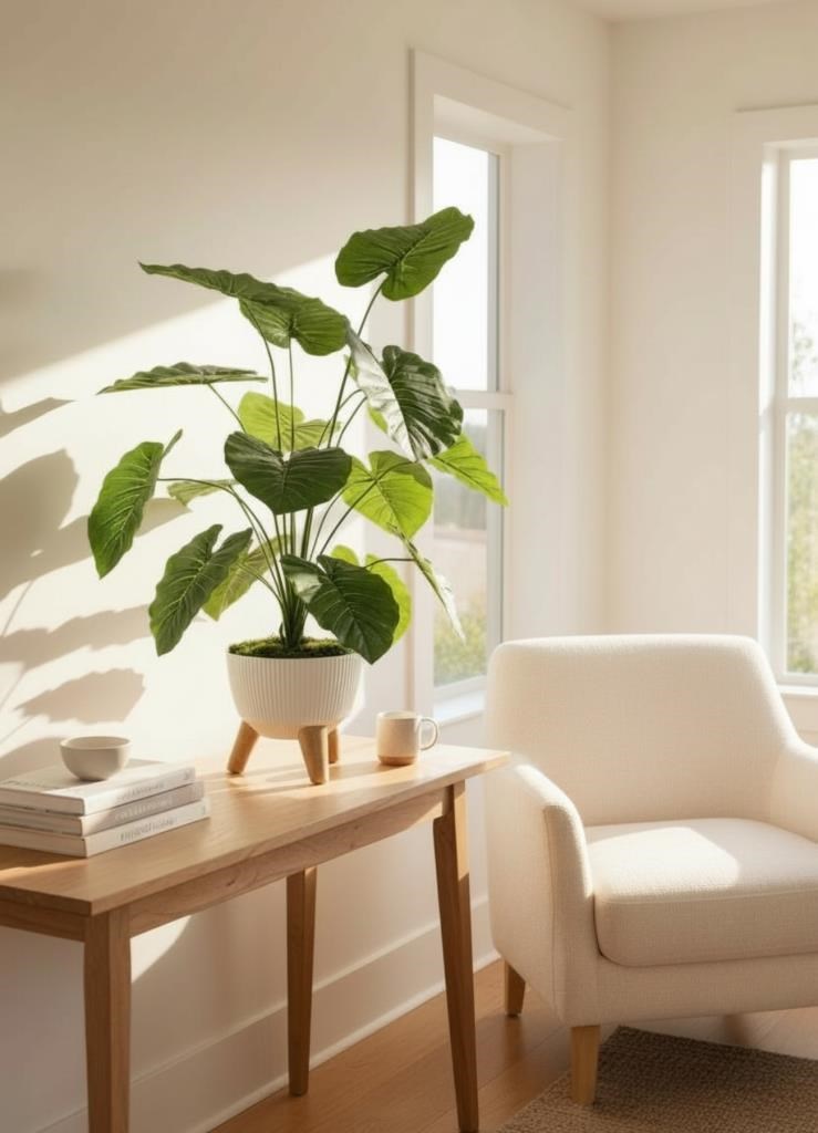 Yapay Çiçek Salon Bitkisi Pothos 70cm 18 Yaprak Beyaz Zigon Saksıda