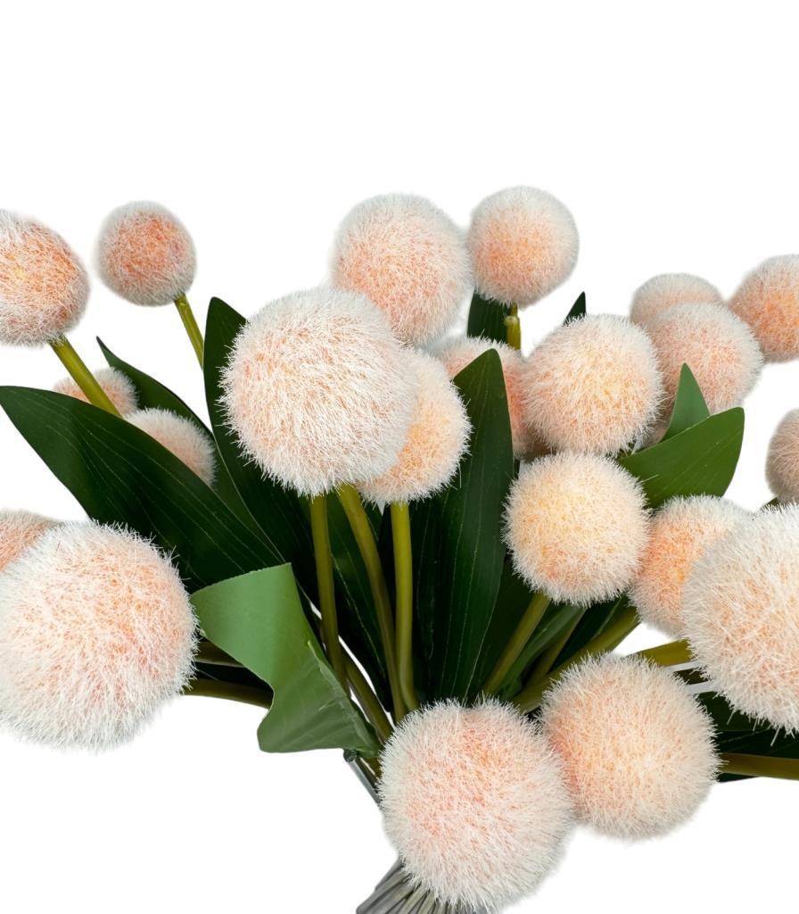 Yapay Çiçek Şampanya Rengi Pompon Çiçeği Dekoratif Yapay Çiçek 7 Toplu 30*20cm