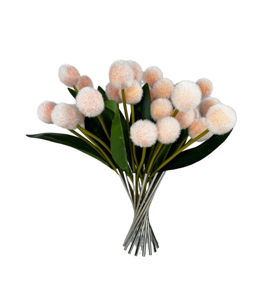 Yapay Çiçek Şampanya Rengi Pompon Çiçeği Dekoratif Yapay Çiçek 7 Toplu 30*20cm