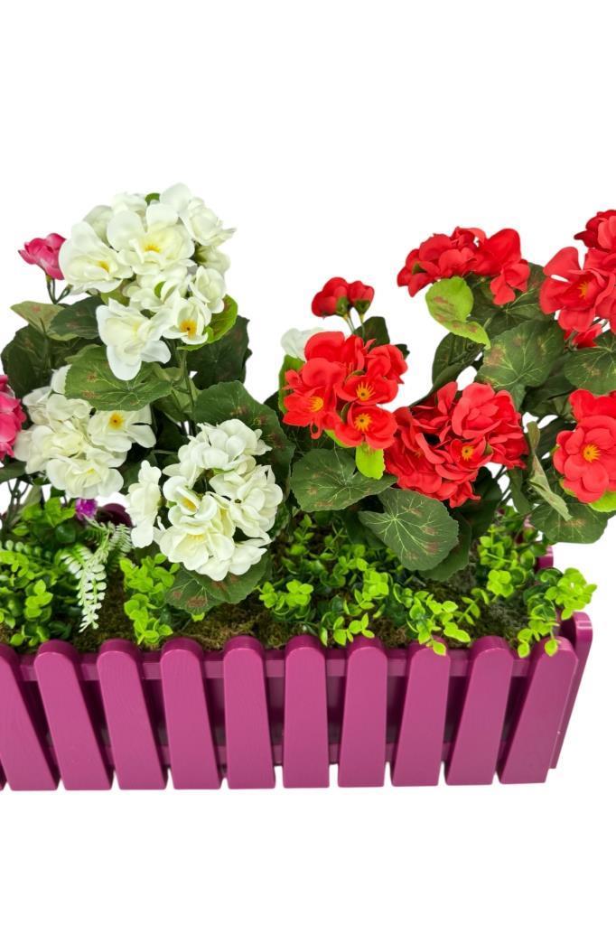 Yapay Çiçek Sardunya Çiçekleri Mor Çit Saksıda Küpeşte Askılı Balkon Çiçeği Çiçek Sepeti