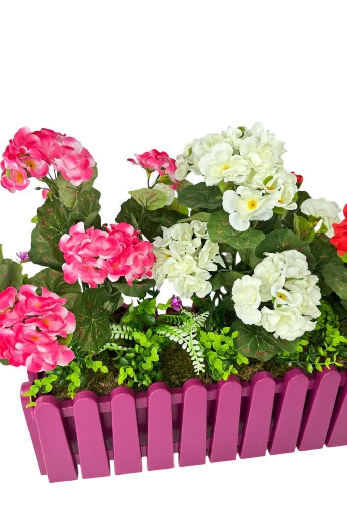 Yapay Çiçek Sardunya Çiçekleri Mor Çit Saksıda Küpeşte Askılı Balkon Çiçeği Çiçek Sepeti