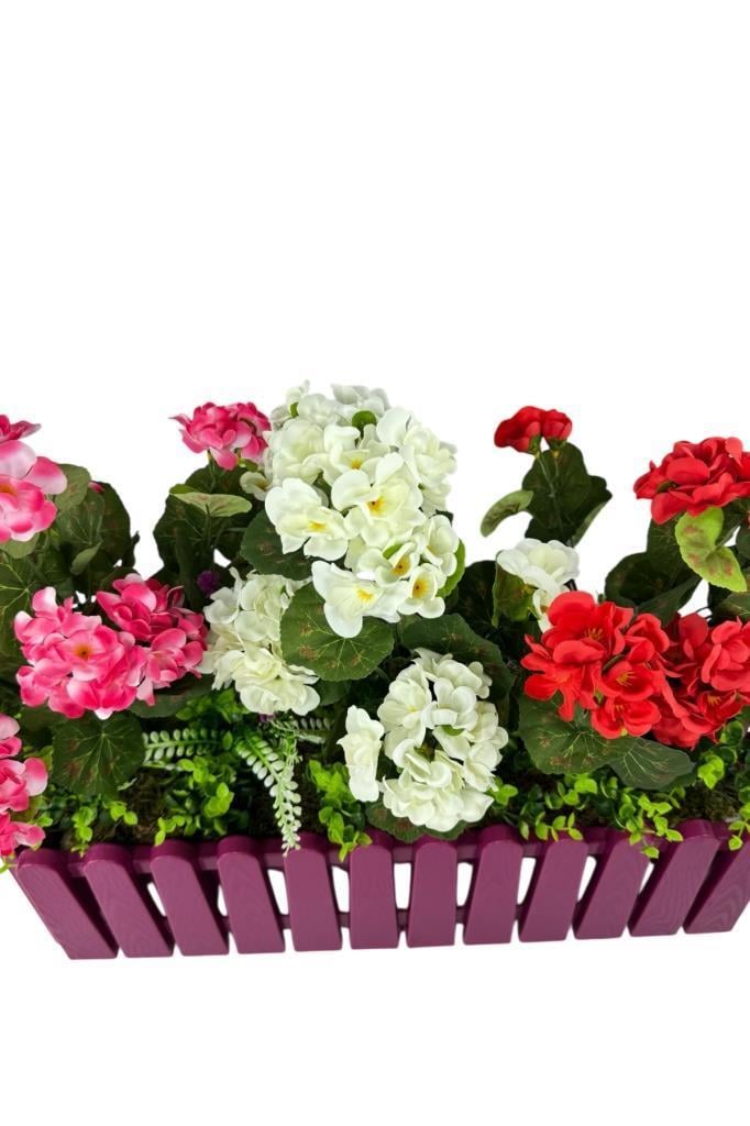 Yapay Çiçek Sardunya Çiçekleri Mor Çit Saksıda Küpeşte Askılı Balkon Çiçeği Çiçek Sepeti