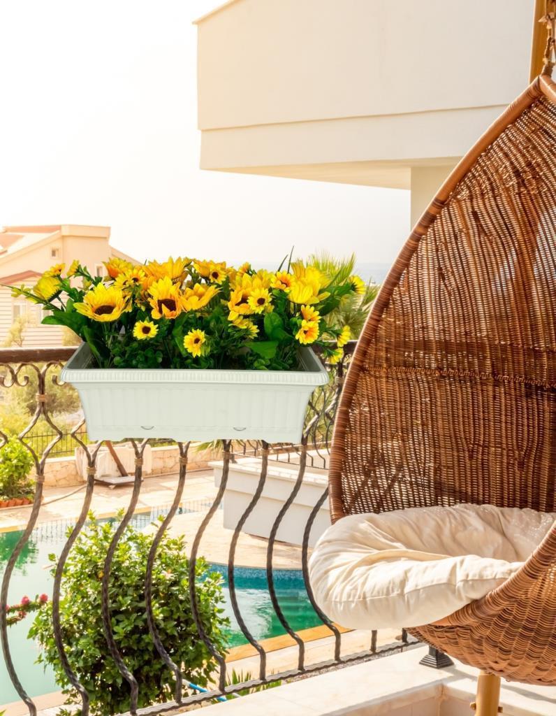 Yapay Çiçek Sarı Ay Çiçeği Papatya Küpeşte Askılı Saksıda Balkon Çiçeği Çiçek Sepeti