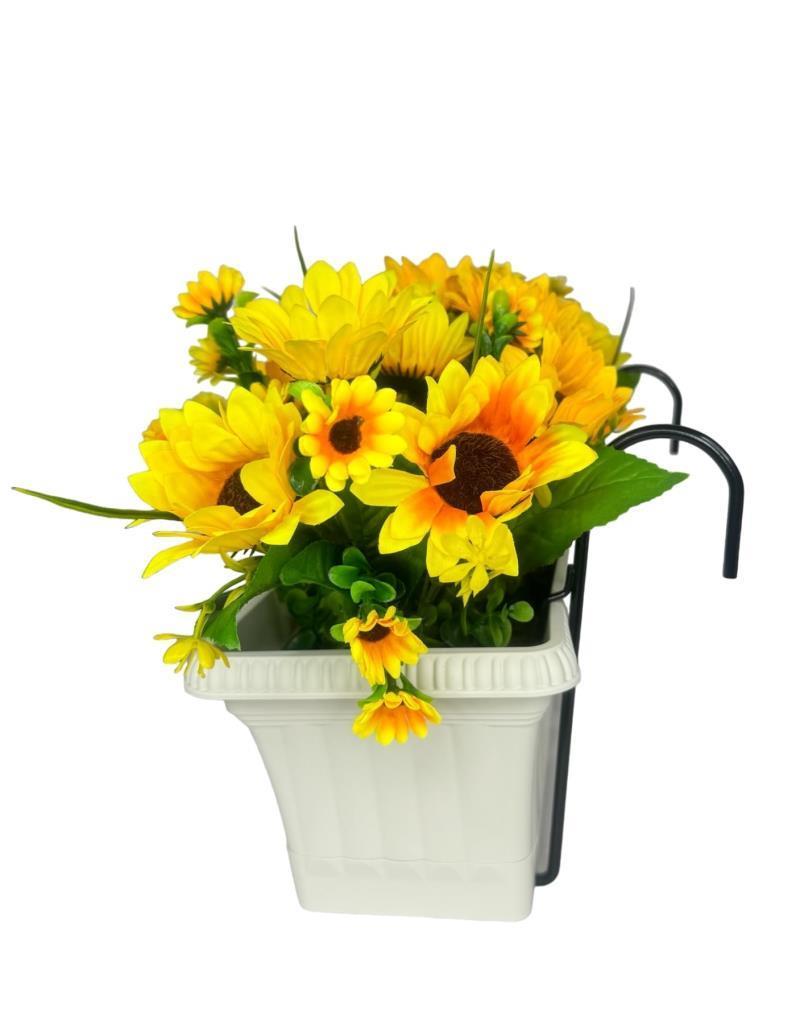 Yapay Çiçek Sarı Ay Çiçeği Papatya Küpeşte Askılı Saksıda Balkon Çiçeği Çiçek Sepeti