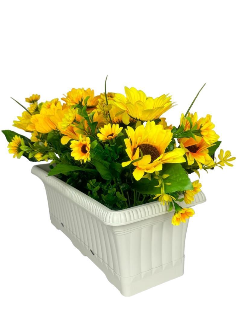 Yapay Çiçek Sarı Ay Çiçeği Papatya Küpeşte Askılı Saksıda Balkon Çiçeği Çiçek Sepeti