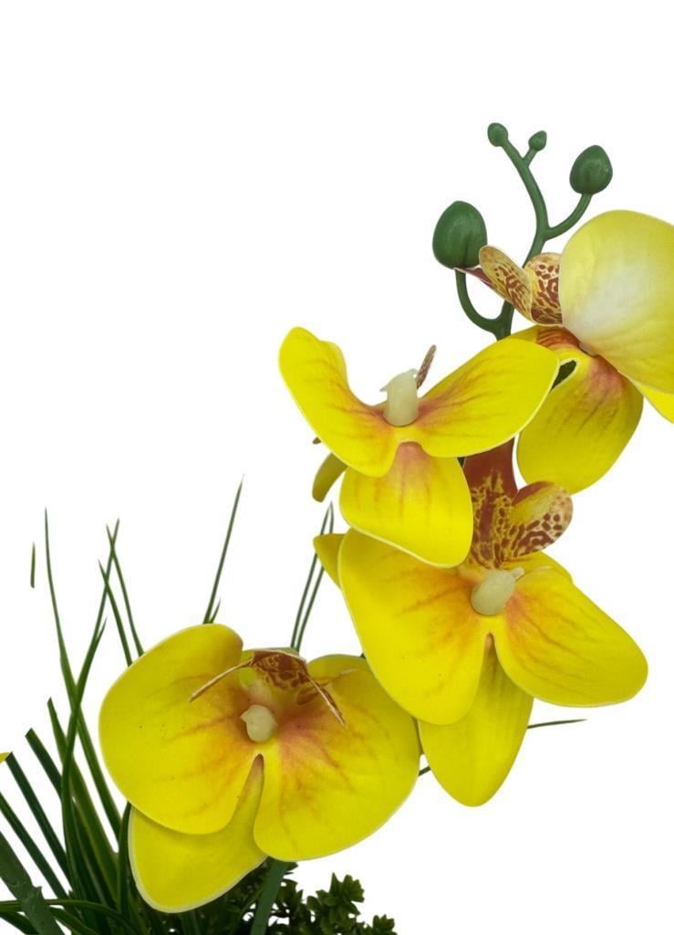 Yapay Çiçek Sarı Islak Orkide Gold Metal Saksıda Saksıda Orkide 50cm