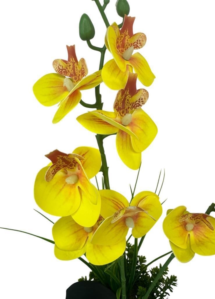Yapay Çiçek Sarı Islak Orkide Gold Metal Saksıda Saksıda Orkide 50cm