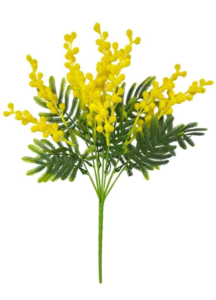 Yapay Çiçek Sarı Mimoza Demeti 5 Dallı 38cm Mimosa Yapay Bitki 