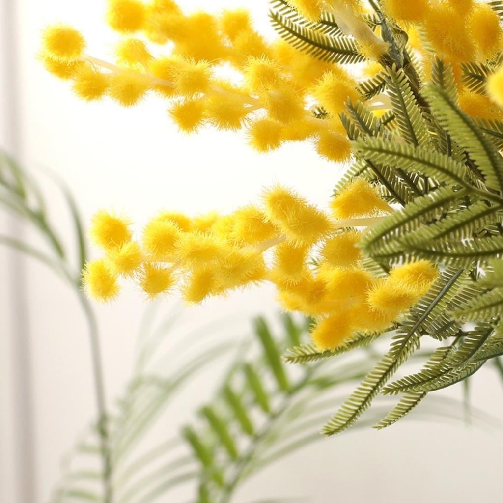Yapay Çiçek Sarı Mimoza Demeti 5 Dallı 38cm Mimosa Yapay Bitki 