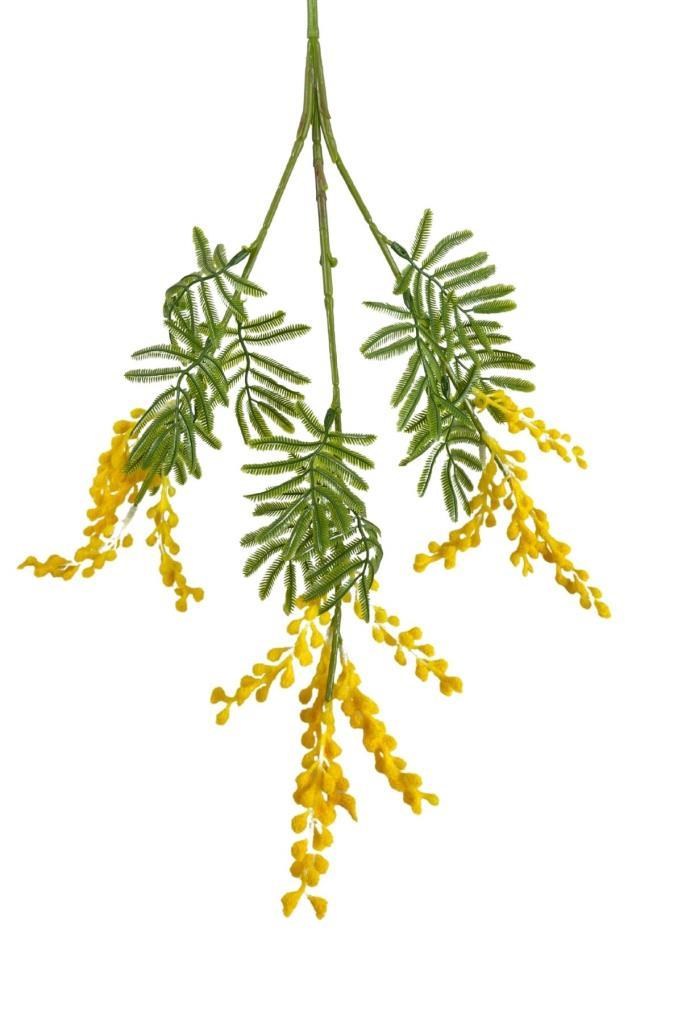 Yapay Çiçek Sarı Mimoza Uzun Dal 75cm 3Dallı Minosa Yapay Bitki 