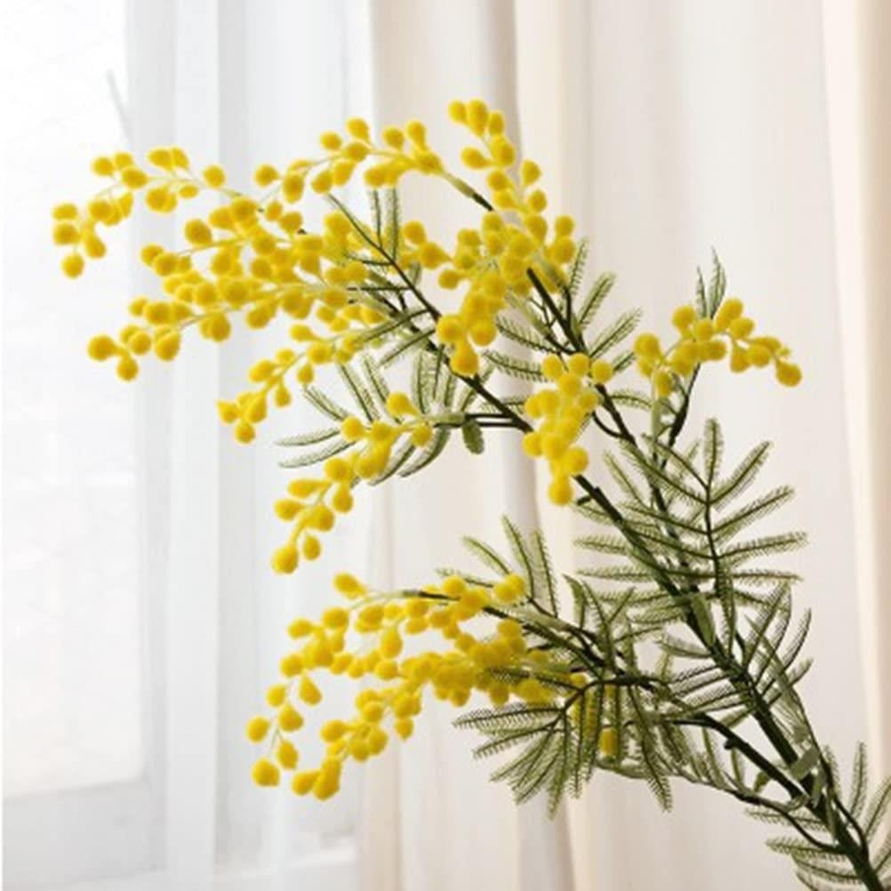 Yapay Çiçek Sarı Mimoza Uzun Dal 75cm 3Dallı Minosa Yapay Bitki 