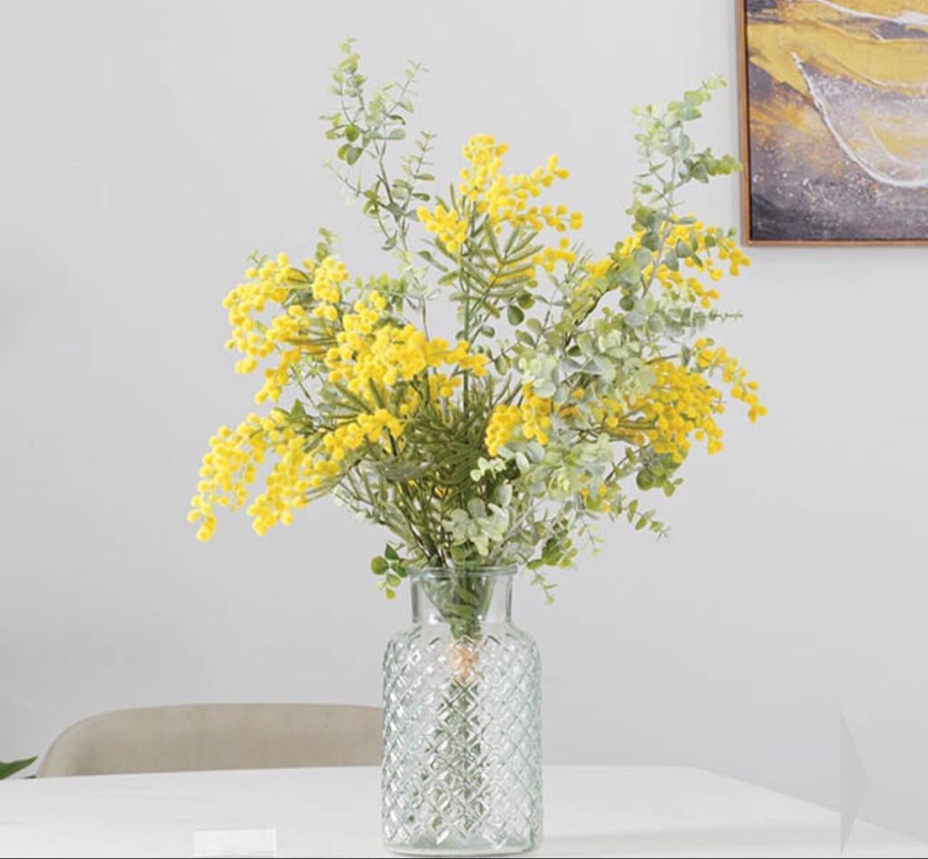 Yapay Çiçek Sarı Mimoza Uzun Dal 75cm 3Dallı Minosa Yapay Bitki 