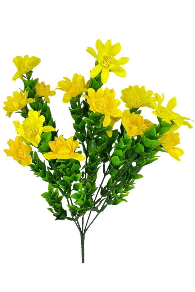 Yapay Çiçek Sarı Papatya 5 Dallı Plastik Dekoratif Yapay Bitki