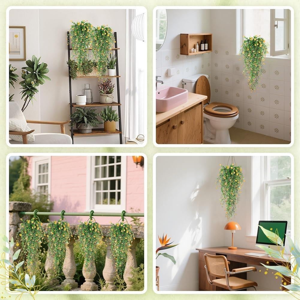 Yapay Çiçek Sarı Sarkan Lotus Çiçekli Okaliptus Şimşir Yapay Sarmaşık 5dal 60cm