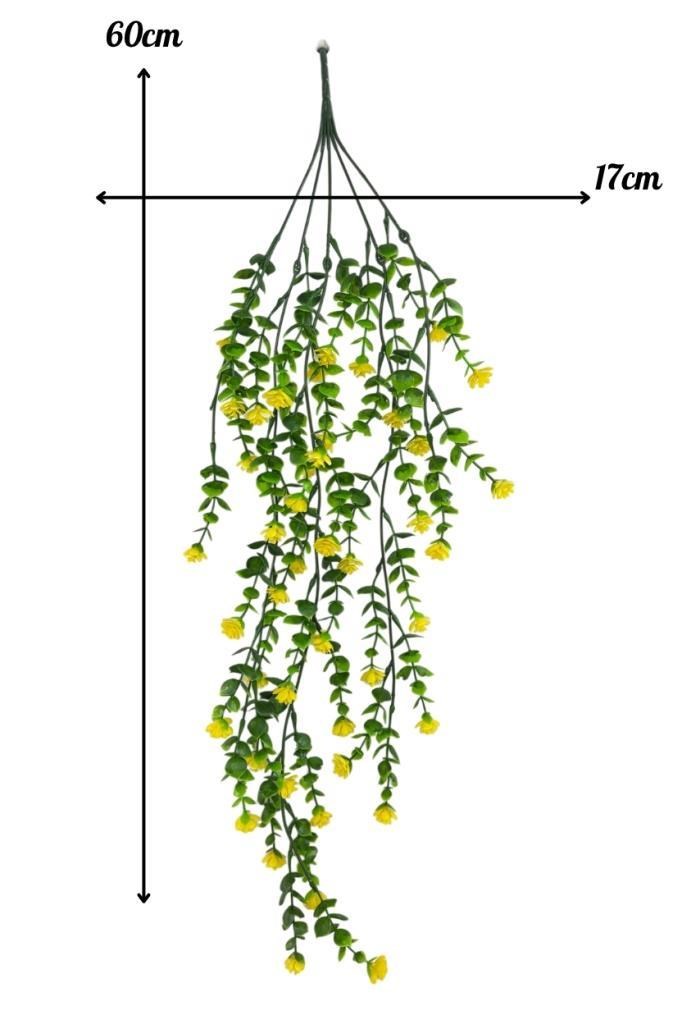 Yapay Çiçek Sarı Sarkan Lotus Çiçekli Okaliptus Şimşir Yapay Sarmaşık 5dal 60cm