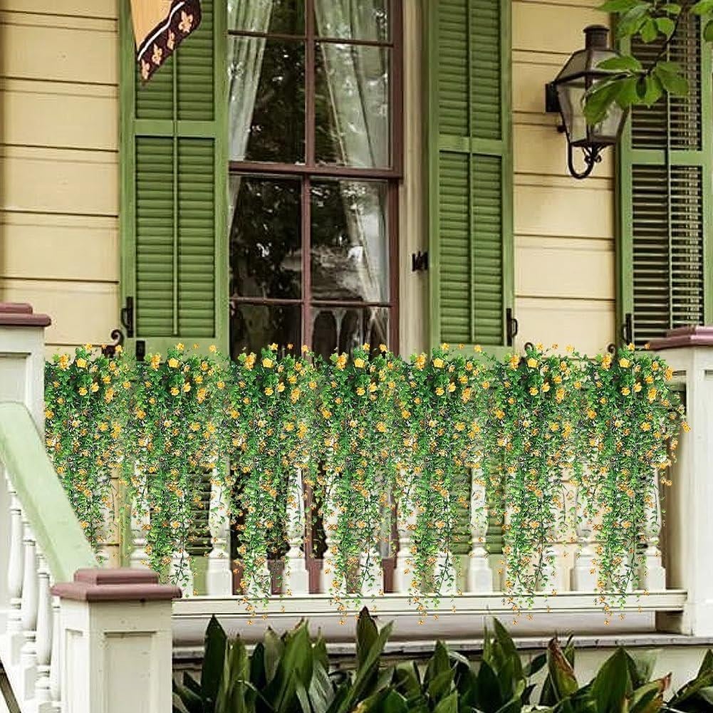 Yapay Çiçek Sarı Sarkan Lotus Çiçekli Okaliptus Şimşir Yapay Sarmaşık 5dal 60cm
