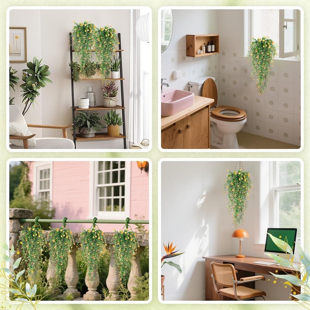 Yapay Çiçek Sarı Sarkan Lotus Çiçekli Okaliptus Şimşir Yapay Sarmaşık 5dal 60cm