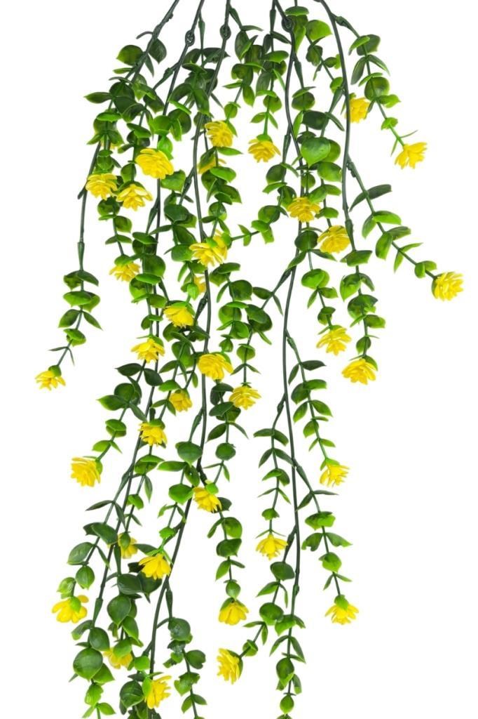 Yapay Çiçek Sarı Sarkan Lotus Çiçekli Okaliptus Şimşir Yapay Sarmaşık 5dal 60cm