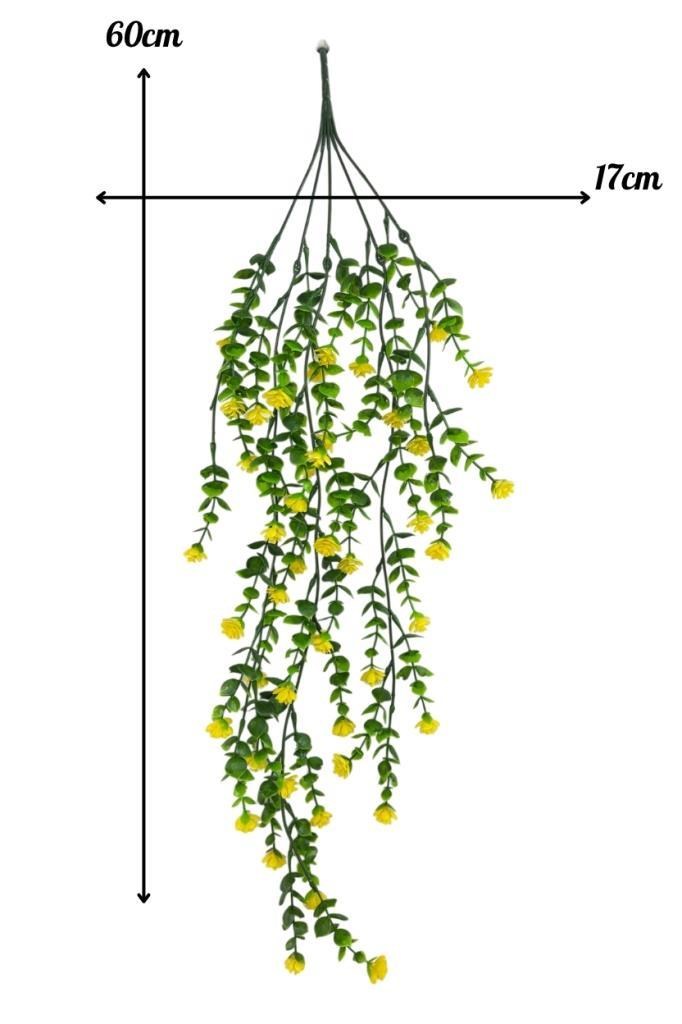 Yapay Çiçek Sarı Sarkan Lotus Çiçekli Okaliptus Şimşir Yapay Sarmaşık 5dal 60cm