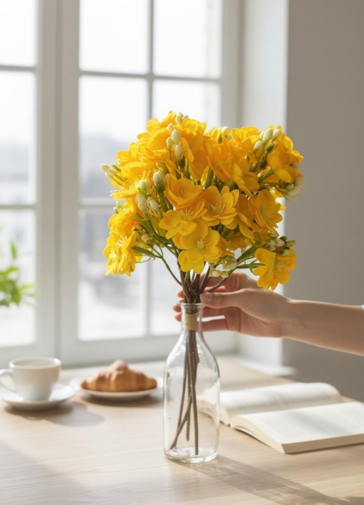 Yapay Çiçek Sarı Yasemin Çiçeği Demeti 4 Dallı Buket 40*20cm
