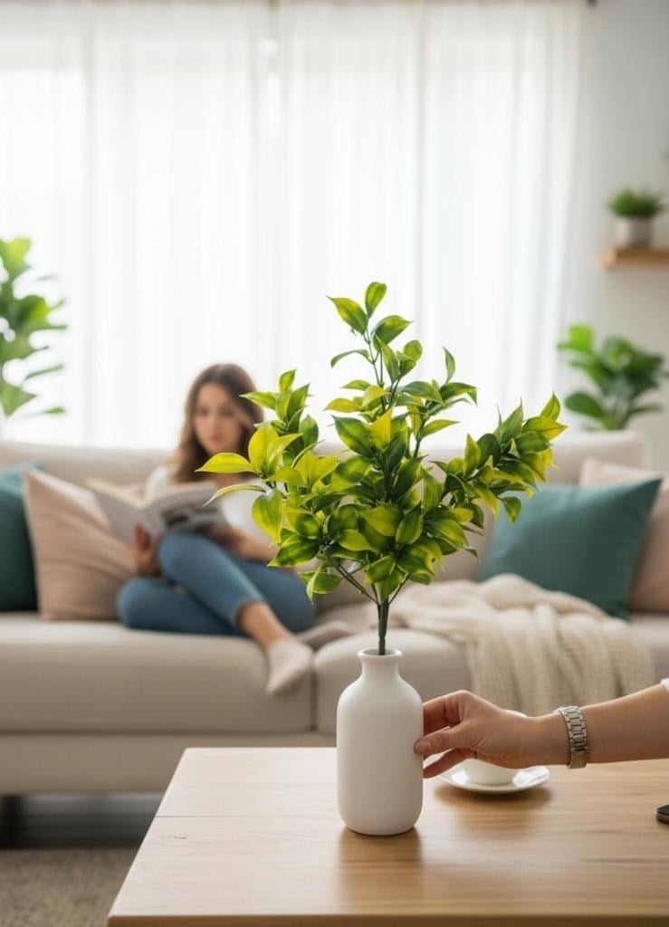 Yapay Çiçek Sarı Yeşil Limon Yaprağı Demet Şimşir Demeti Garnitür Aradal Dekoratif Yapay Bitki